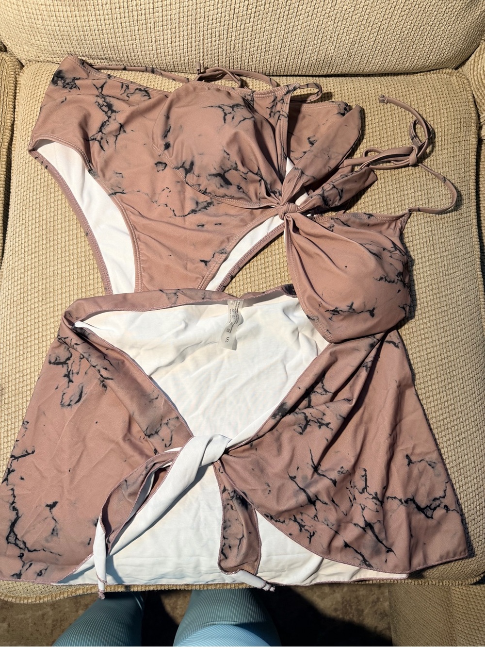 3 piece set Mauve Marble Tie-Front Swim Dress Set - Women Intimates & Sleepwear
